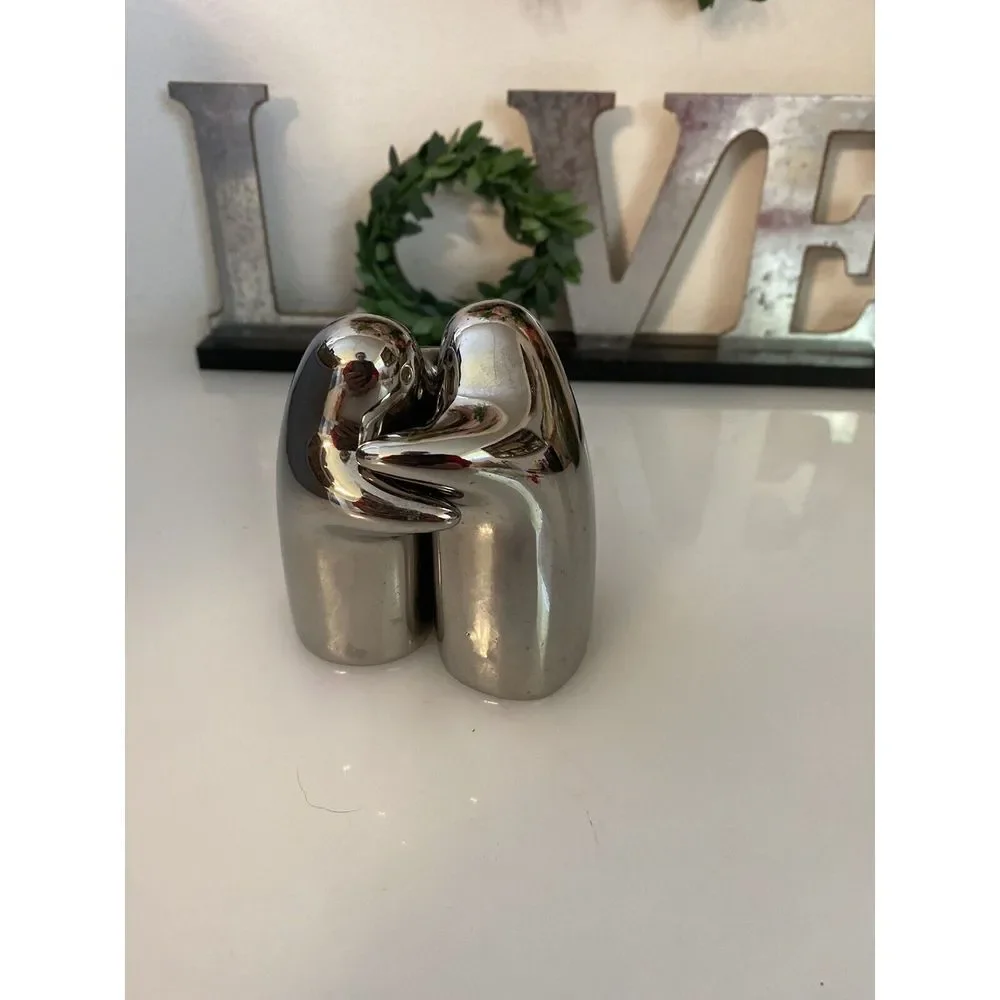 Hugging Ghost Salt‎ and Pepper Shakers Set w Stopers Chrome  Mercury Glass Style